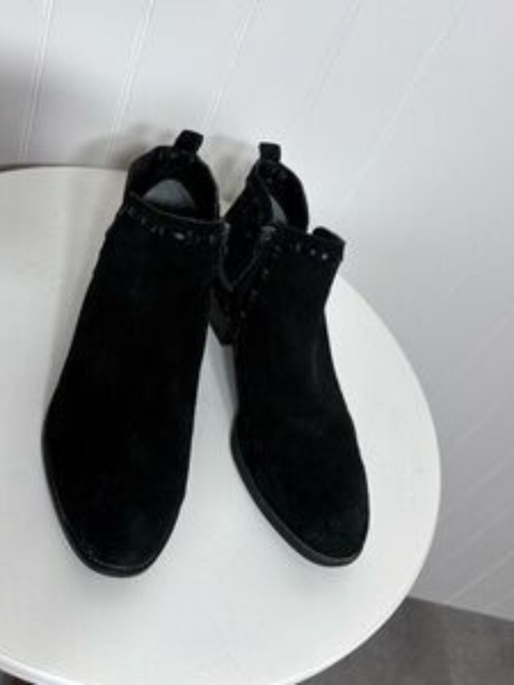 Franco Sarto Black Suede Ankle Boots Western Minimalist Boho Chic - Picture 1 of 6